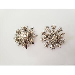 Vintage Snowflake Clear Rhinestone Brooch Lot of 2